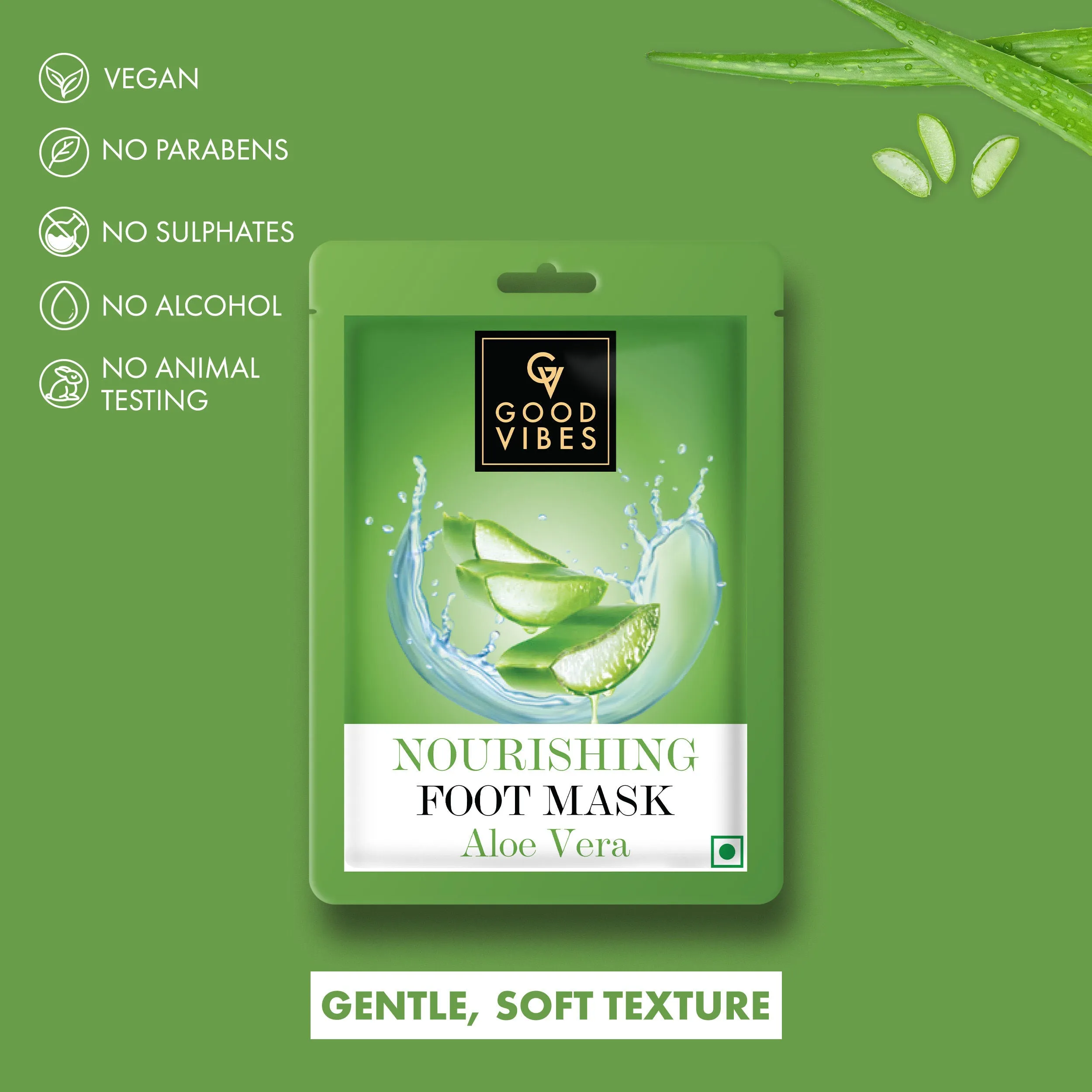 Good Vibes Aloe Vera Nourishing Foot Mask | Moisturizing, Soothing | Vegan, No Parabens, No Sulphates, No Animal Testing, No Alcohol (20 g)