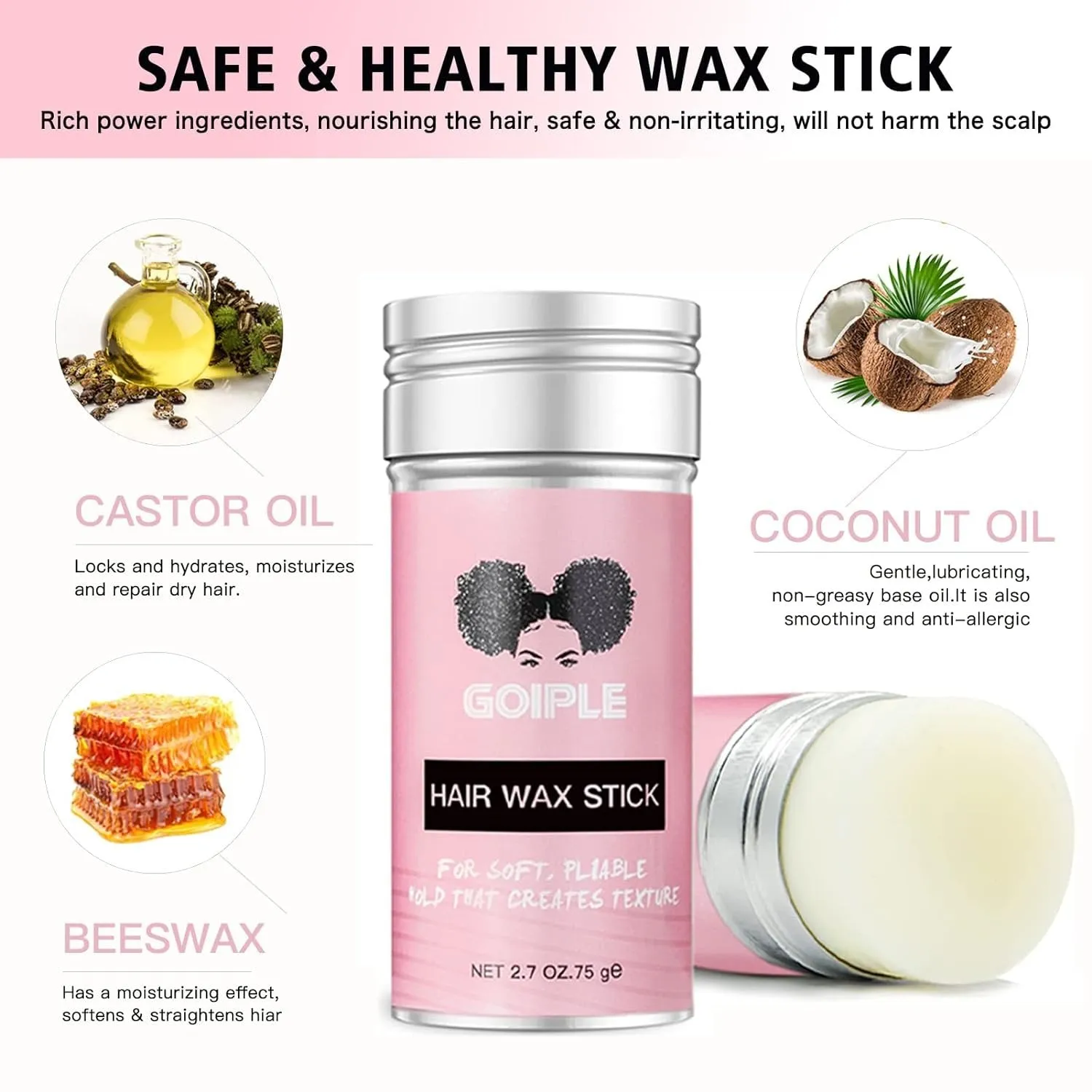 Hair Wax Stick - Smoothing & Slick Stick for Wigs, Styling Waxes for Fly Away & Edge Frizz Hair