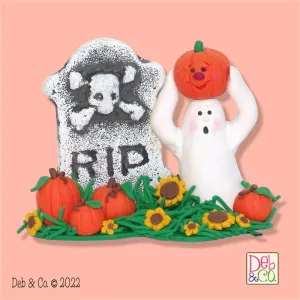 Halloween Ghost with Pumpkins and Tombstone HANDMADE POLYMER CLAY  Halloween Figurine Decoration