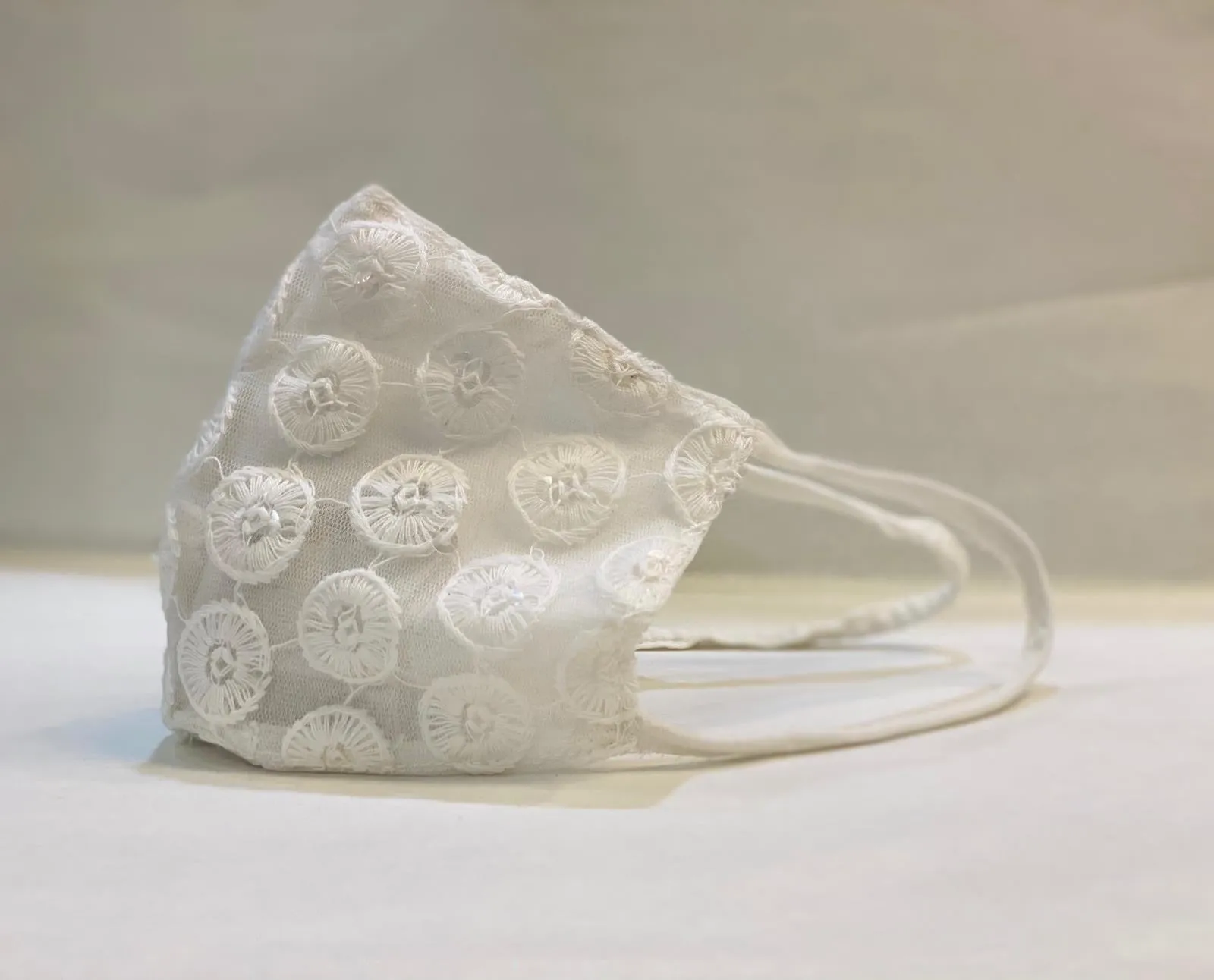 Hand Embroidered White Fancy Cloth Face Masks