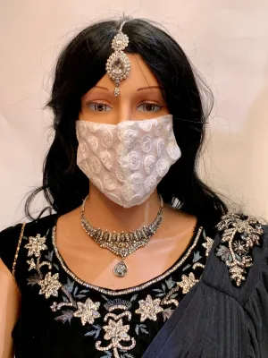 Hand Embroidered White Fancy Cloth Face Masks