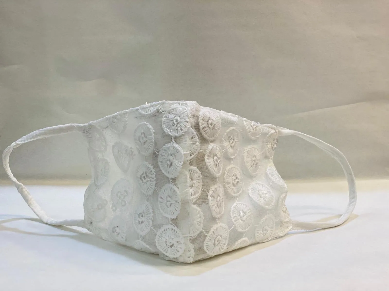 Hand Embroidered White Fancy Cloth Face Masks