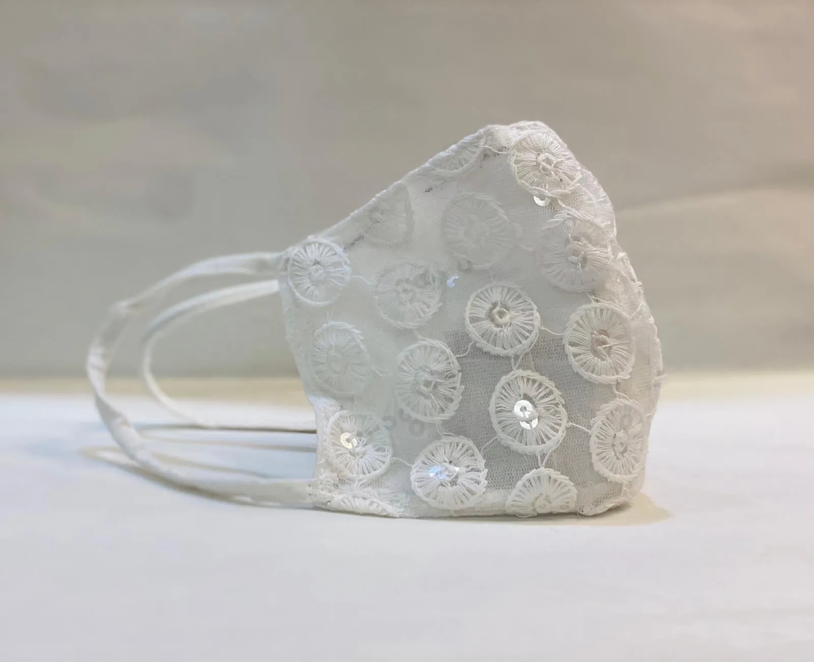 Hand Embroidered White Fancy Cloth Face Masks