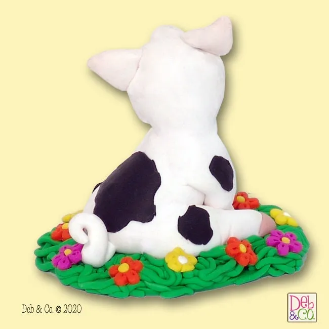 Handmade POLYMER Clay black and White Little Piggy Figurine in Custom Gift Box - Barnyard Friends