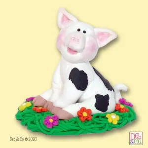 Handmade POLYMER Clay black and White Little Piggy Figurine in Custom Gift Box - Barnyard Friends