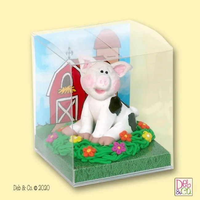 Handmade POLYMER Clay black and White Little Piggy Figurine in Custom Gift Box - Barnyard Friends