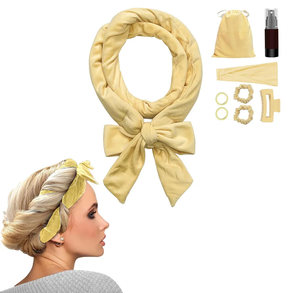 Heatless Curling Rod Headband Set Lazy No Heat Overnight Hair Curler Headband Ties for Women Girls Yellow