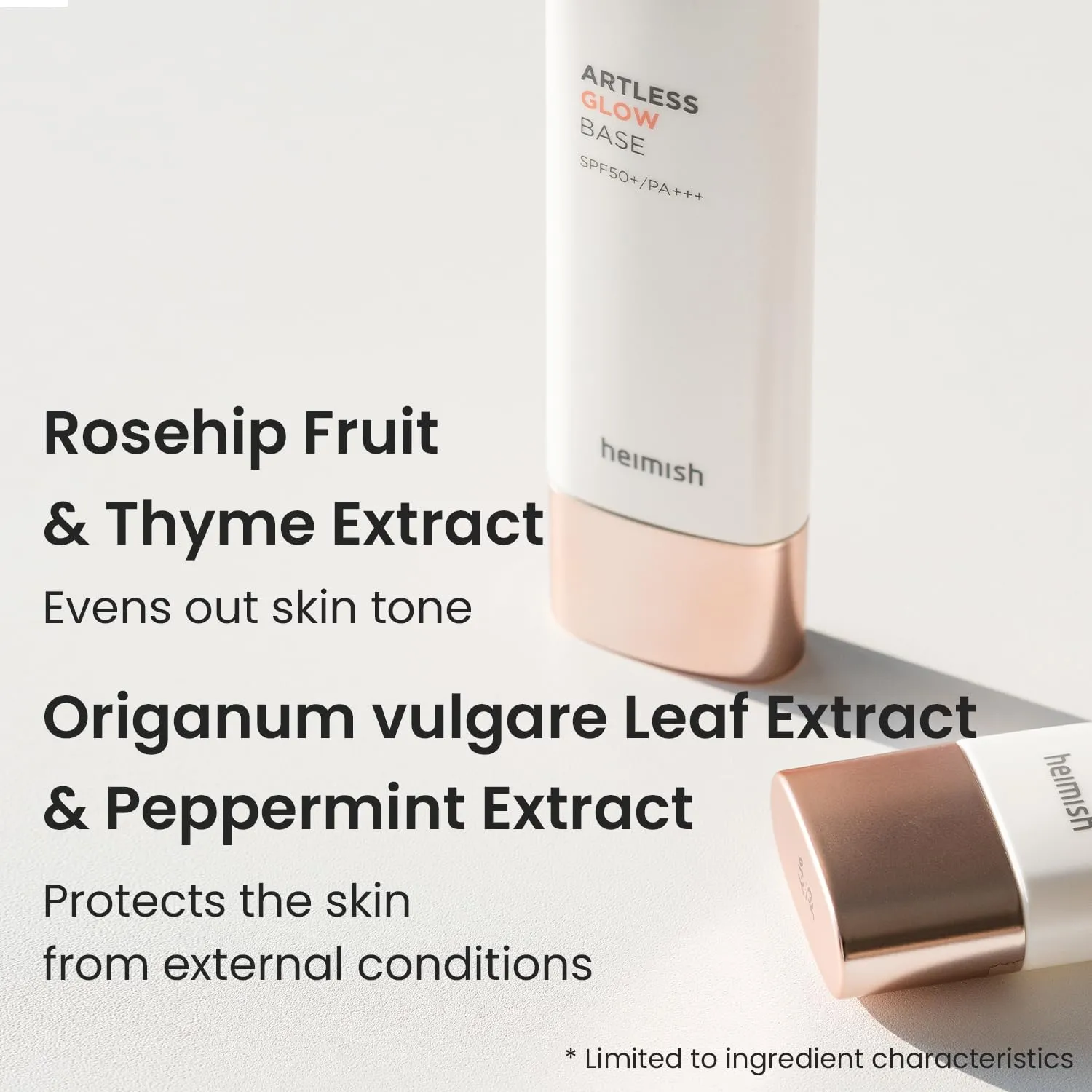 HEIMISH Artless Glow Base, Multipurpose Makeup Base, Primer, Highlighter, Tone Up Sunscreen for face, Lightweight, Non-greasy, Hydrating, Natural Finish with SPF 50  PA    , 1.35fl.oz/40ml