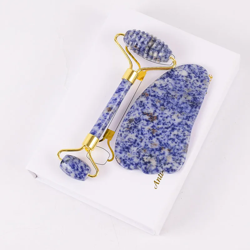 Jade Roller Scrapping Plate Massage Board Set Shaving Plate Crystal Blue Point Stone Thorn Roller Scrapping Plate