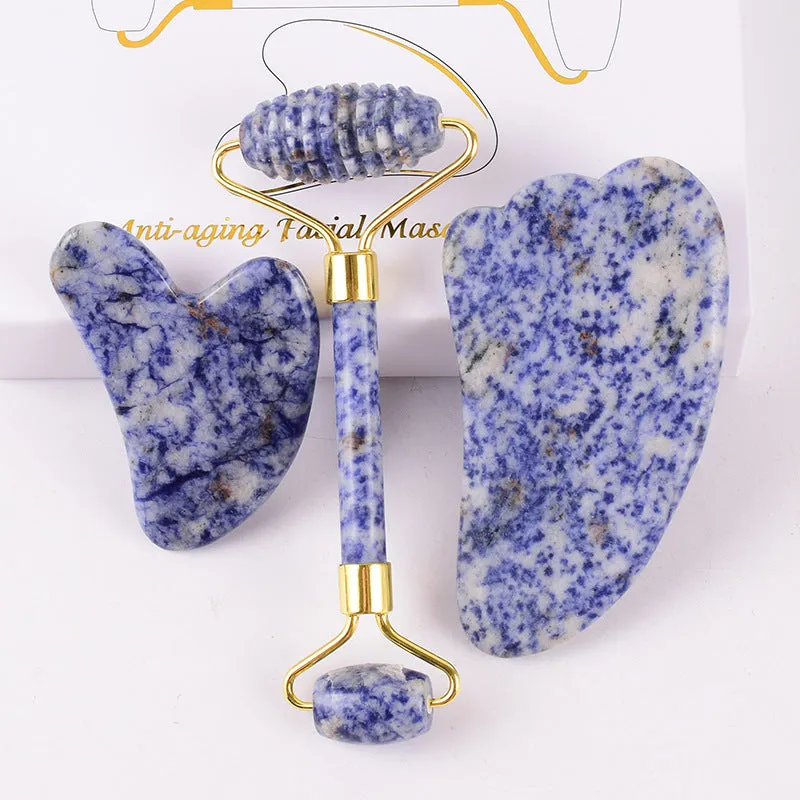 Jade Roller Scrapping Plate Massage Board Set Shaving Plate Crystal Blue Point Stone Thorn Roller Scrapping Plate