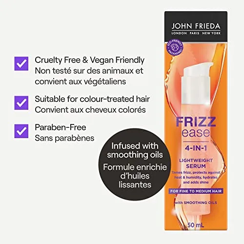 John Frieda Frizz Ease Lightweight Serum for Smoother Hair, Ideal for Fine to Medium Hair (50 mL)