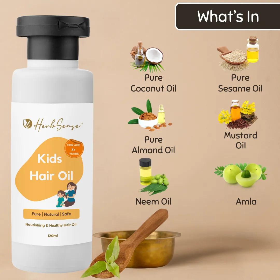 Kids Hair Oil - Pure Blend of Wood Pressed Oils & Herbs | For Age 3  Years | 120ml