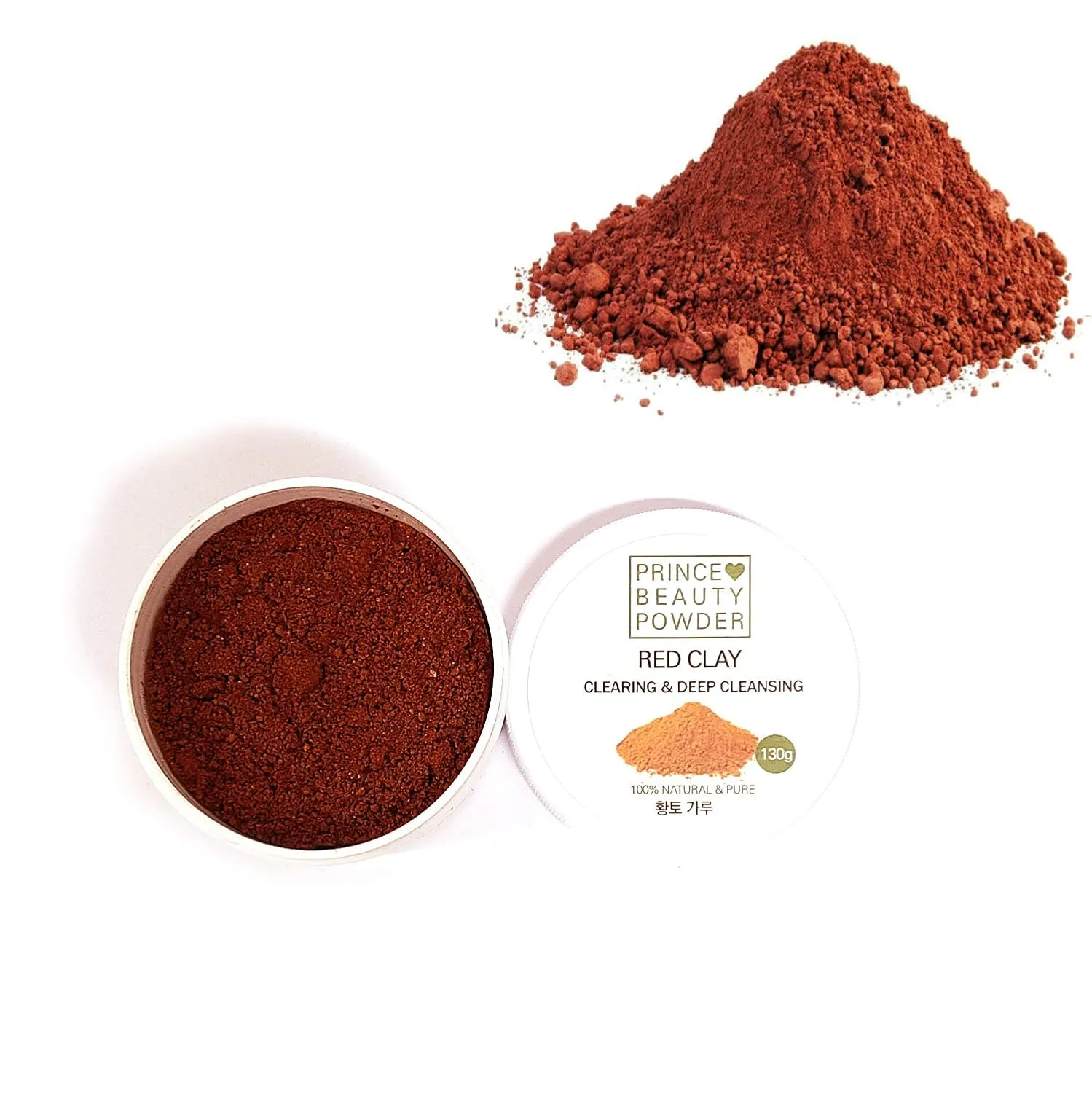 [Korean Herbal Beauty Powder] Prince Natural Beauty RED CLAY Powder for facial mask (4.58oz / 130g) with 100% Cotton Facial Gauze Mask (10 sheets)   