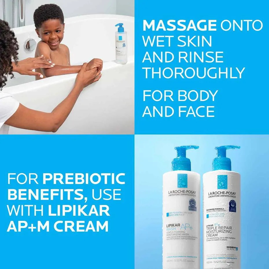 LA ROCHE-POSAY Laboratoire Dermatologique Dry To Extra Dry Skin Body And Face Lipkar AP  Wash Centele Foaming Moisturizing Wash