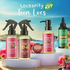 Locsanity Teen Locs Travel Sample Kit, 2-in-1 Shampoo and Conditioner, Hair Oil, Passion Fruit Moisturizing Spray, Rosewater Peppermint Tightening with Black Hawaiian Sea Salt, Liquid Edge Gel