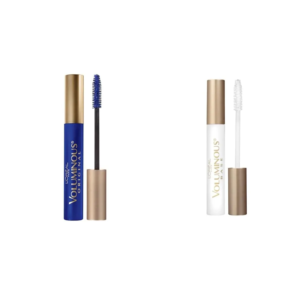 LOral Paris Makeup Voluminous Original Mascara, Cobalt Blue, 0.26 Fl Oz & Makeup Voluminous Lash Boosting Conditioning Primer Mascara, White Primer, 0.24 fl; oz.
