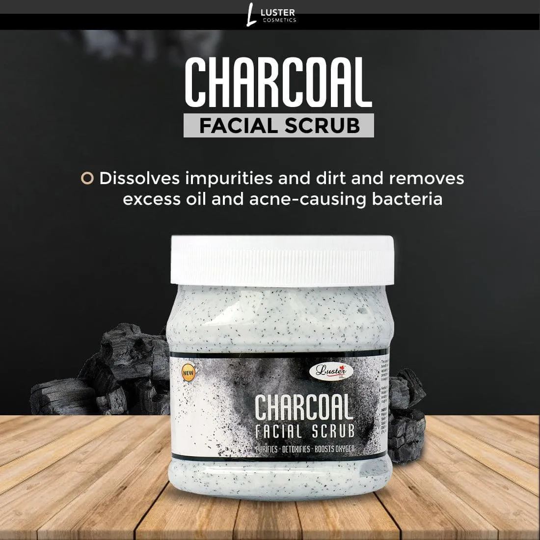 Luster Charcoal Facial Scrub For Tan Removal - 500ml