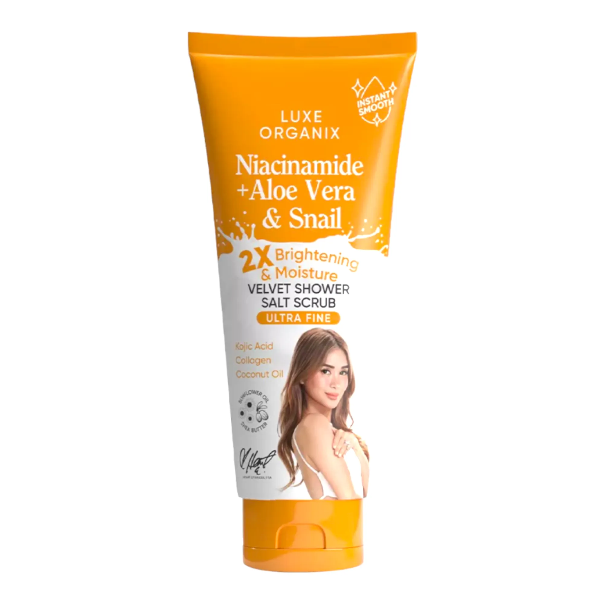 LUXE ORGANIX Niacinamide   Aloe Vera & Snail Velvet Shower Salt Scrub 320g - ( YELLOW )