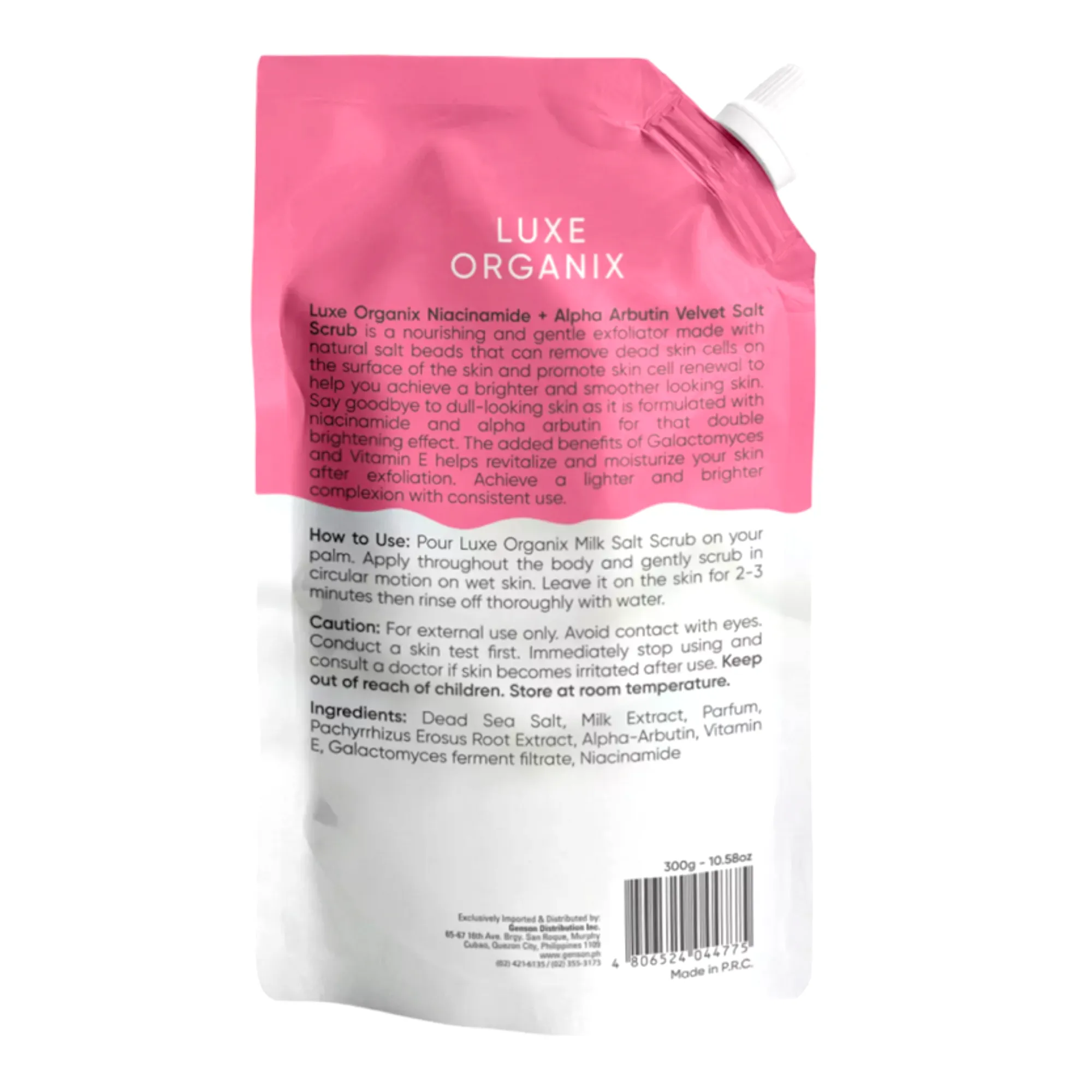 LUXE ORGANIX - Niacinamide   Alpha Arbutin Velvet Salt Scrub Double Brightening  300G - ( PINK )