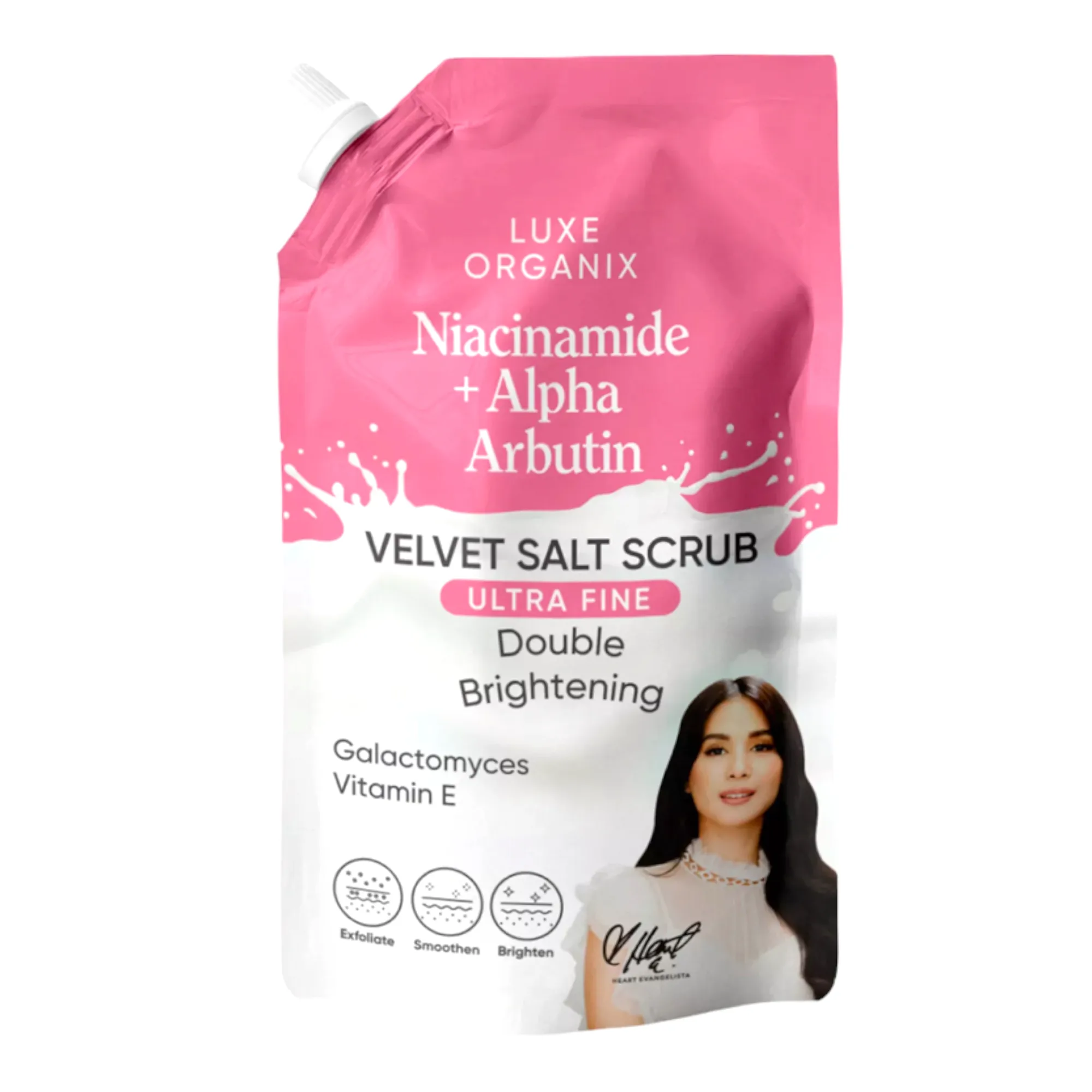 LUXE ORGANIX - Niacinamide   Alpha Arbutin Velvet Salt Scrub Double Brightening  300G - ( PINK )