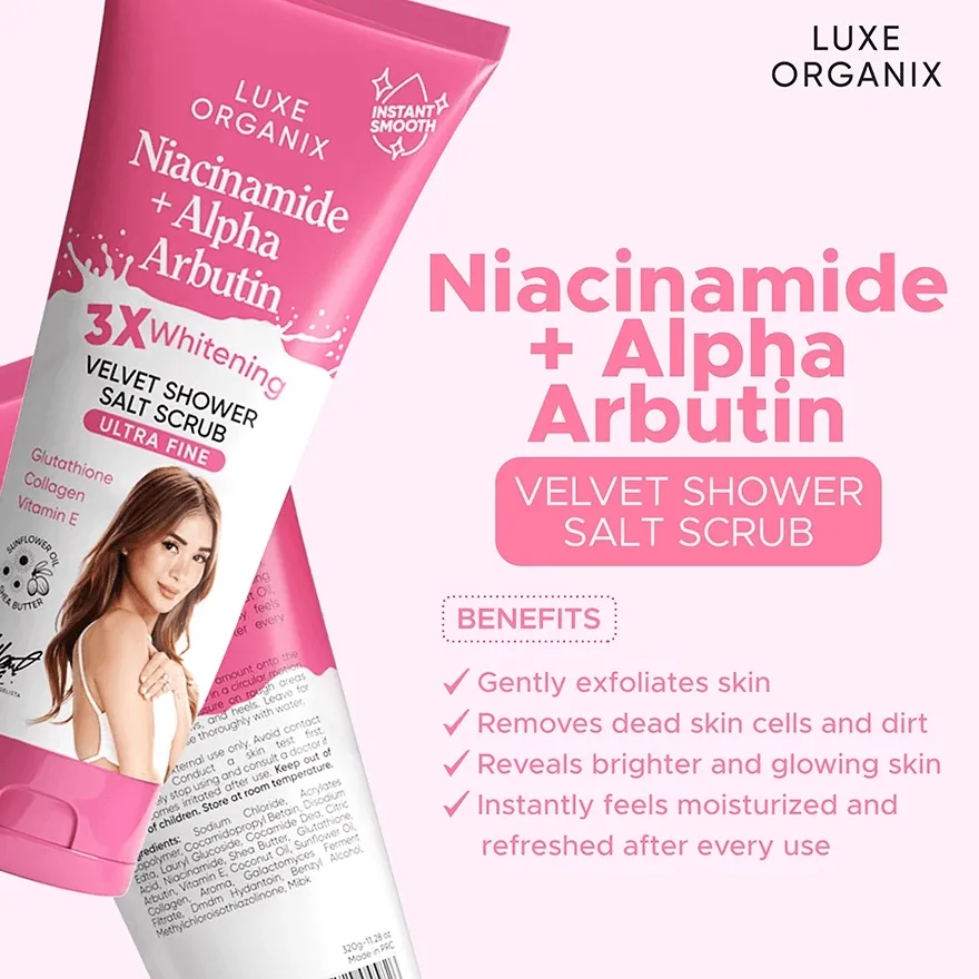 Luxe Organix Niacinamide   Alpha Arbutin Velvet Shower Salt Scrub - 320g