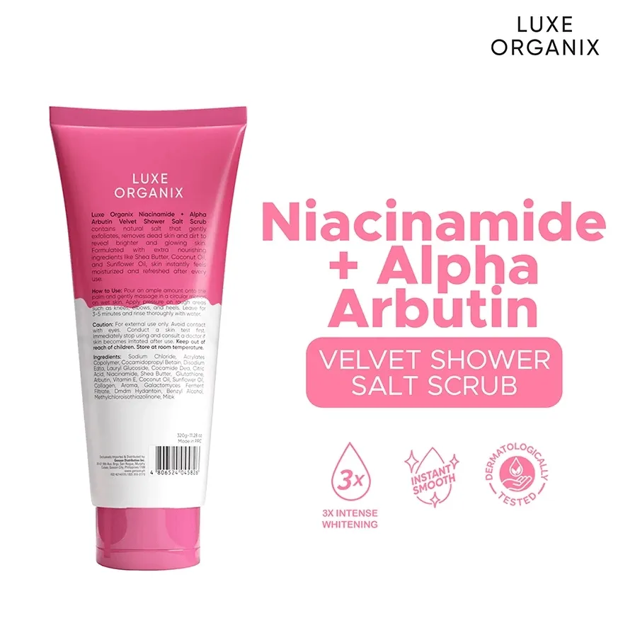 Luxe Organix Niacinamide   Alpha Arbutin Velvet Shower Salt Scrub - 320g