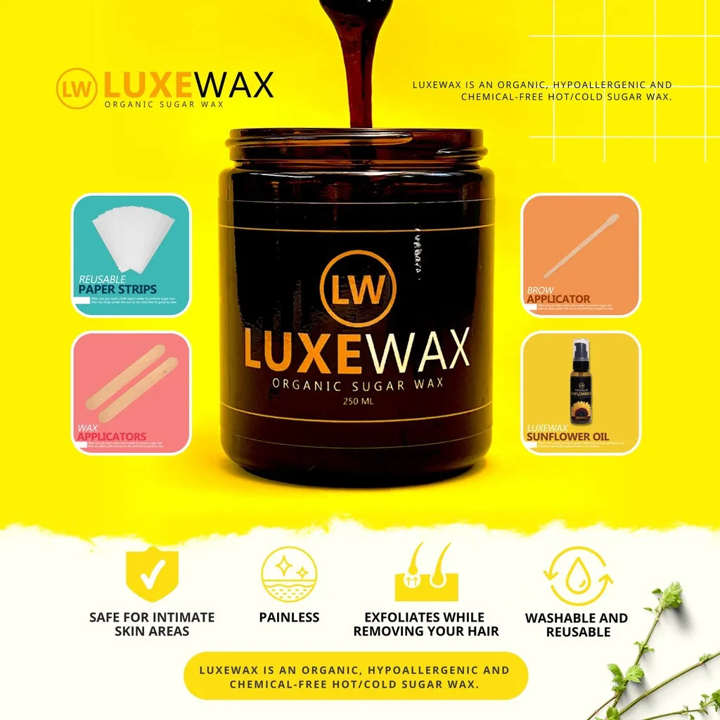 Luxewax Kit   Sunflower Oil Organic Sugar Cold Hot Wax Set Underarm Hair Legs