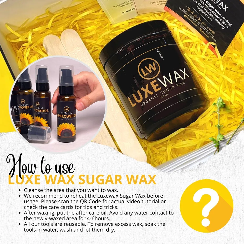 Luxewax Kit   Sunflower Oil Organic Sugar Cold Hot Wax Set Underarm Hair Legs