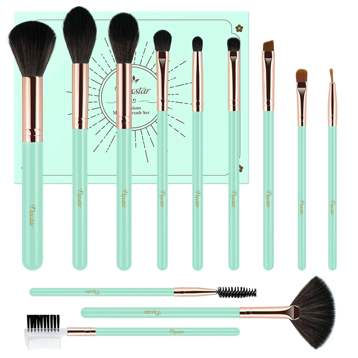 Makeup Brushes Set Professional - 12pcs Blue Make up Brush Set Foundation Eyebrow Blush Concealer Face Powder Eye Shadows Highlight Brush Kit Wooden Handle