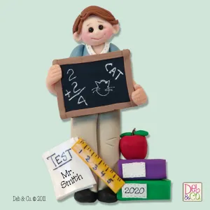 Male TEACHER Personalized Christmas Ornament Handmade Polymer Clay in Custom Gift Box
