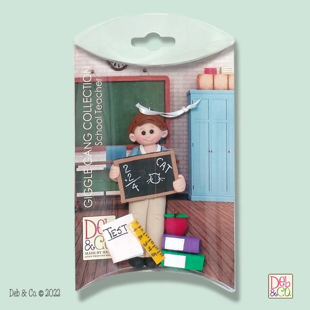 Male TEACHER Personalized Christmas Ornament Handmade Polymer Clay in Custom Gift Box