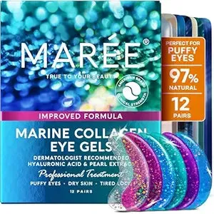 MAREE Eye Gels - Under Eye Patches for Puffy Eyes and Dark Circles with Natural Marine Collagen & Hyaluronic Acid - Anti-Aging Masks for Face to Soothe Puffiness