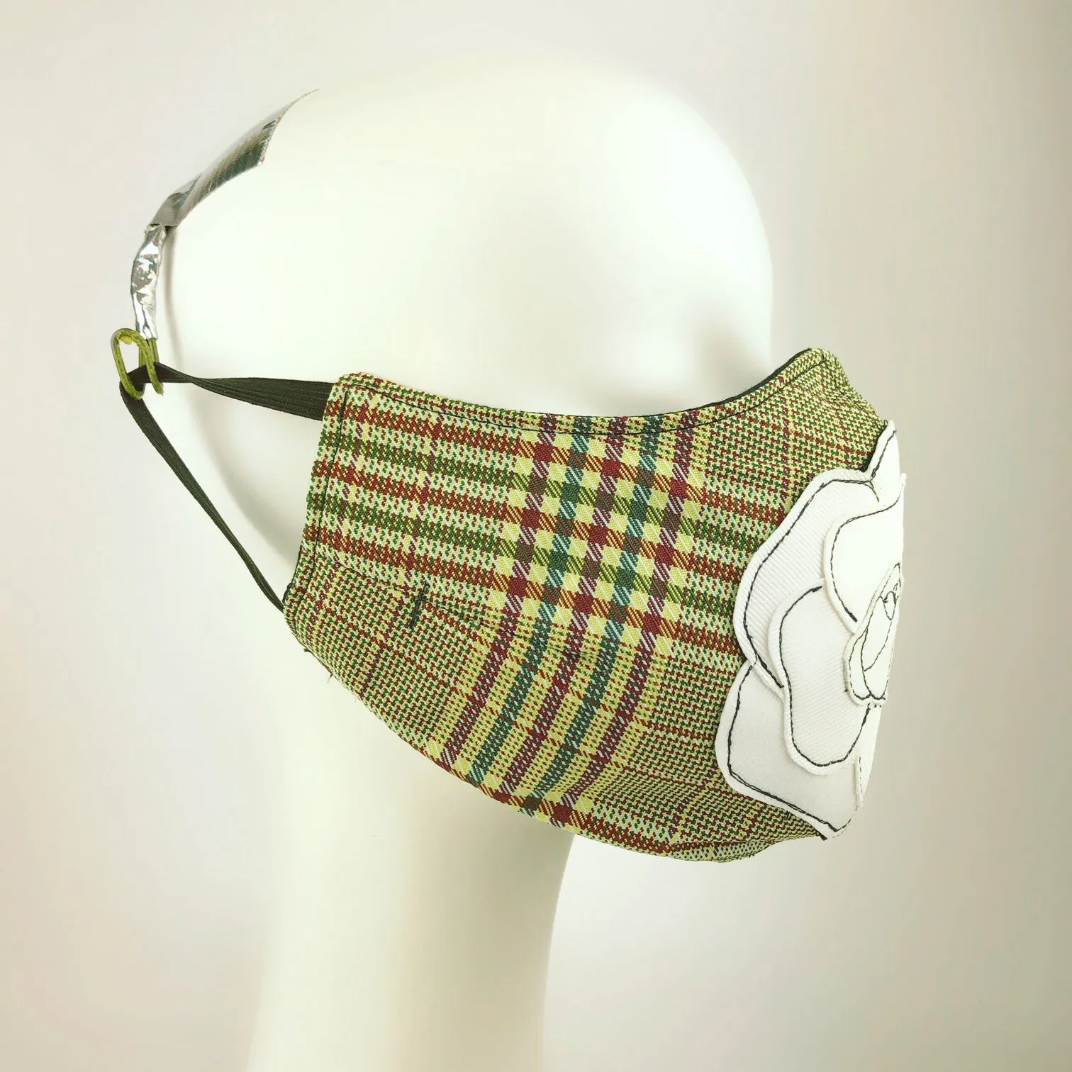 Mask 4 protect Camellia Applique Plaid Face Mask L