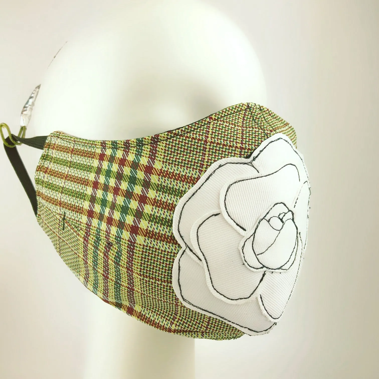 Mask 4 protect Camellia Applique Plaid Face Mask L