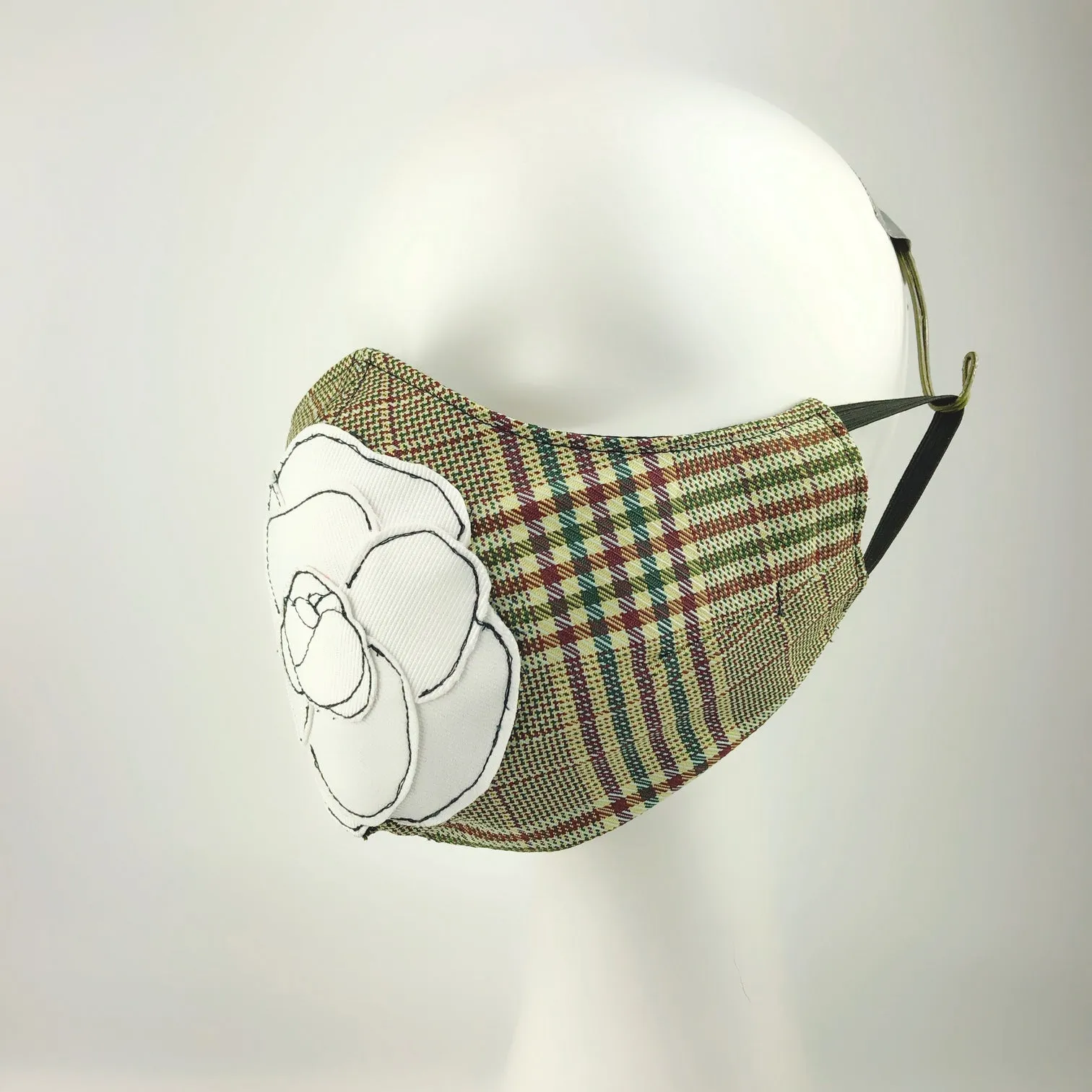 Mask 4 protect Camellia Applique Plaid Face Mask L