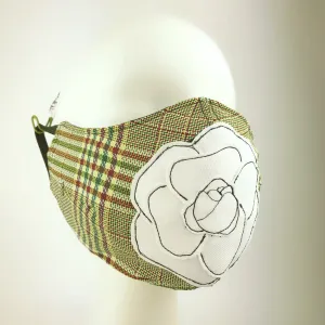 Mask 4 protect Camellia Applique Plaid Face Mask L