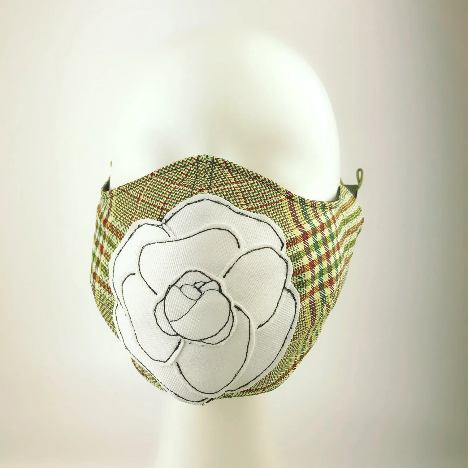 Mask 4 protect Camellia Applique Plaid Face Mask L