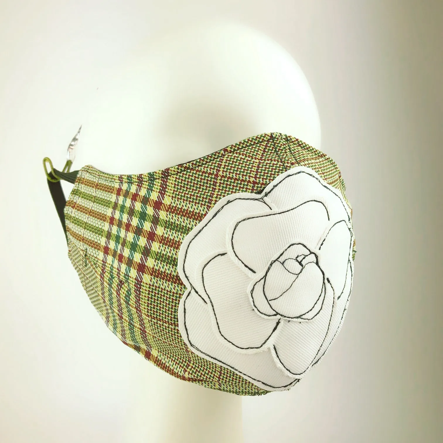 Mask 4 protect Camellia Applique Plaid Face Mask L