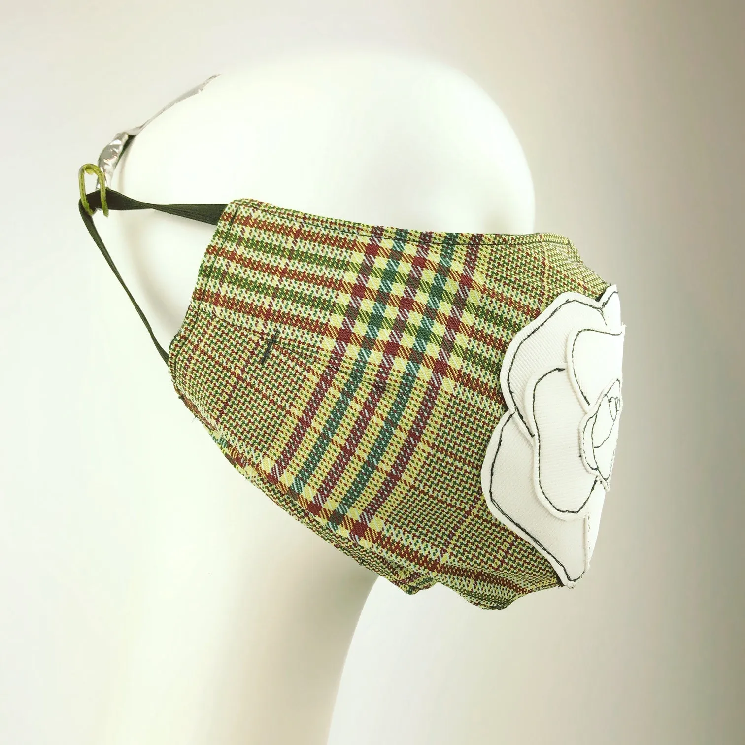 Mask 4 protect Camellia Applique Plaid Face Mask L