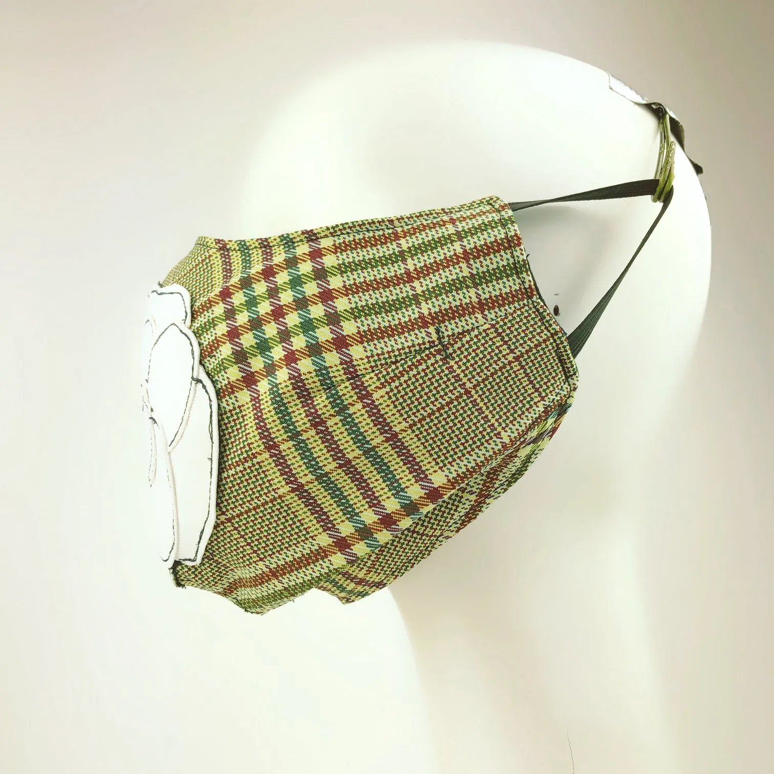 Mask 4 protect Camellia Applique Plaid Face Mask L