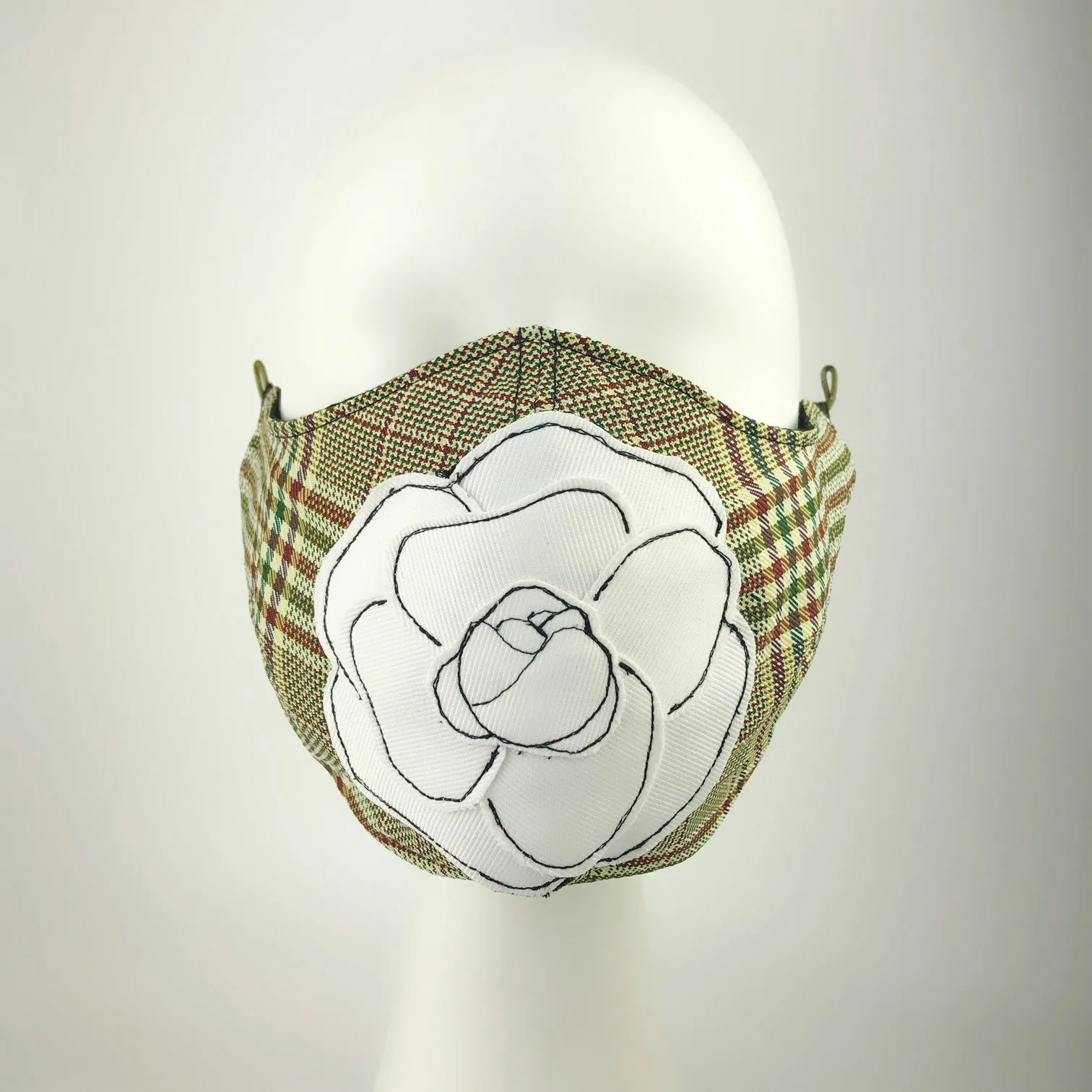 Mask 4 protect Camellia Applique Plaid Face Mask L