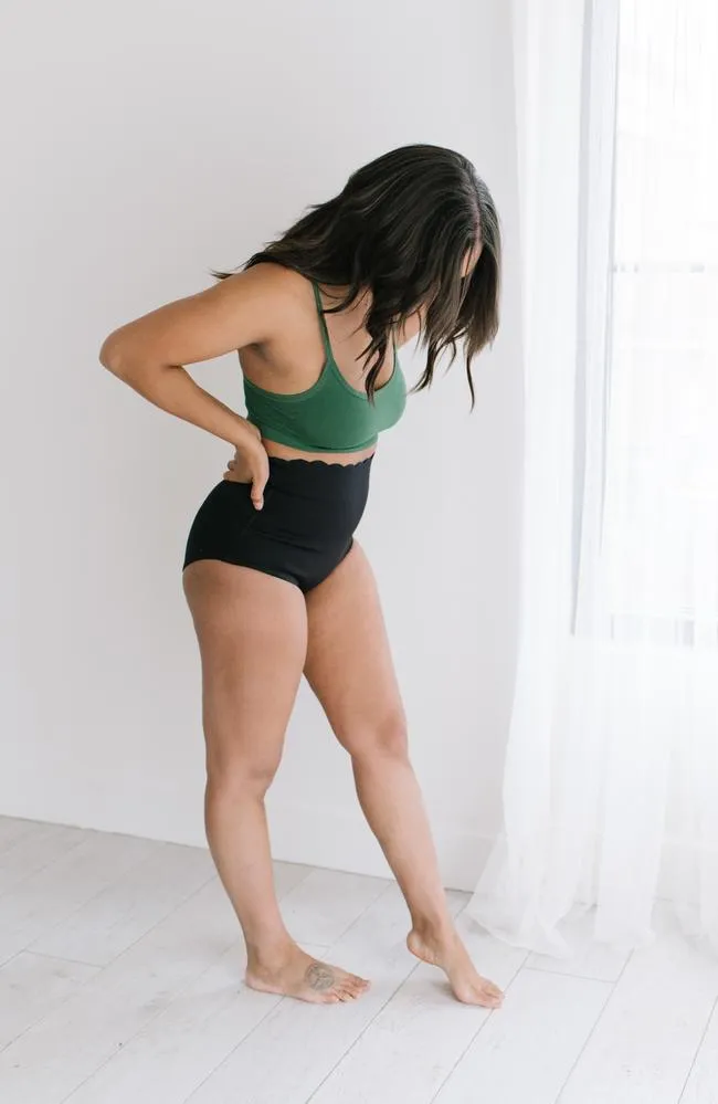 Maternity & Postpartum Support Bloomers - Scallop Edge Black