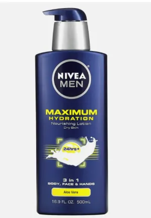 Men, Maximum Hydration, 3-in-1 Nourishing Lotion, Aloe Vera, 16.9 fl oz (500 ml)