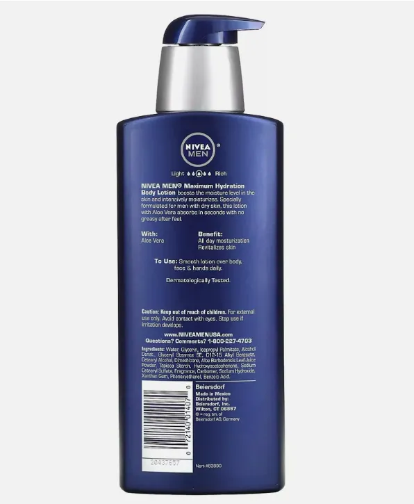 Men, Maximum Hydration, 3-in-1 Nourishing Lotion, Aloe Vera, 16.9 fl oz (500 ml)