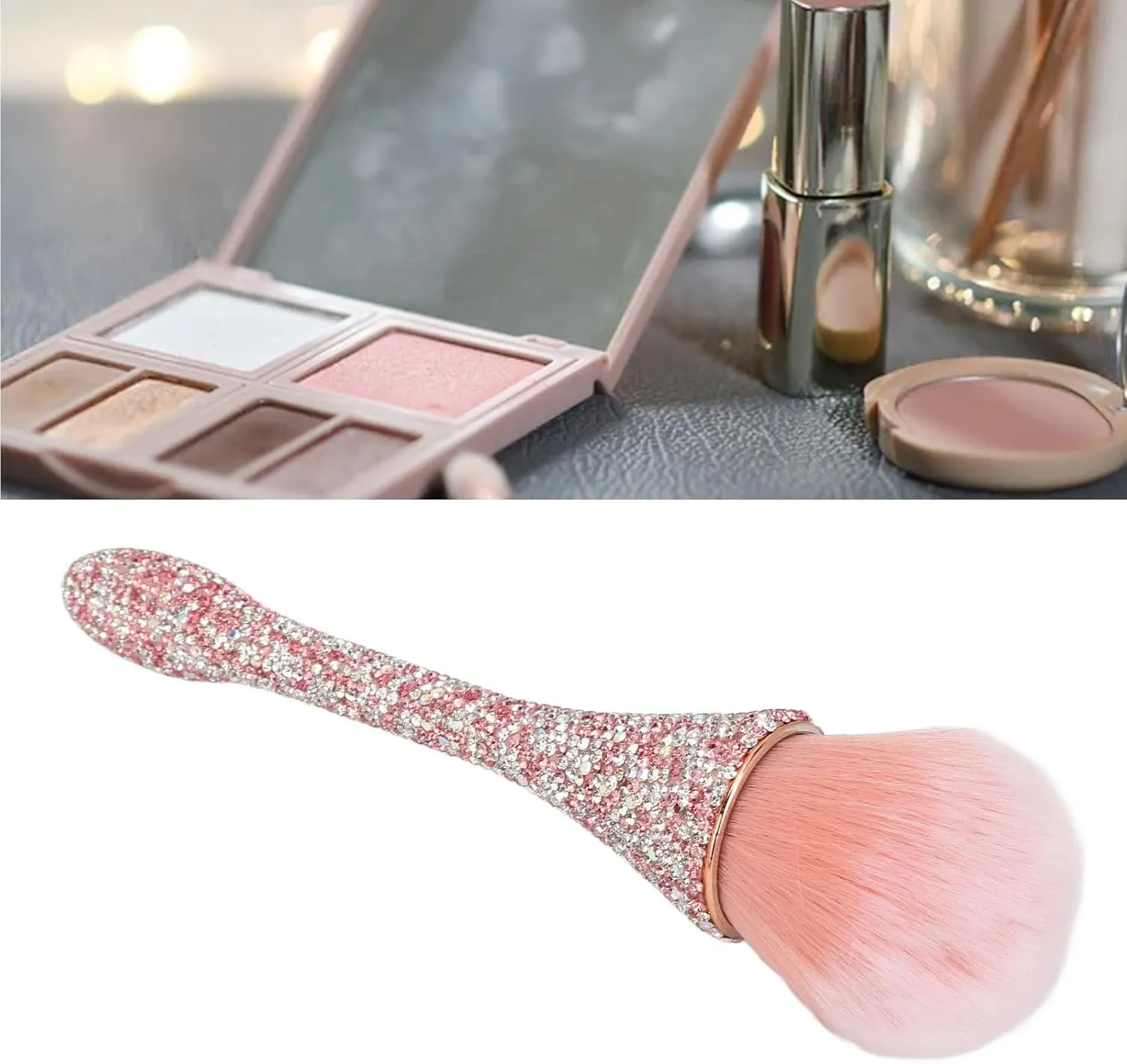Nail Dust Cleansing Brush Soft Nylon Hair Comfortable Grip Prevent Deformation Loose Powder Brush (Pink)