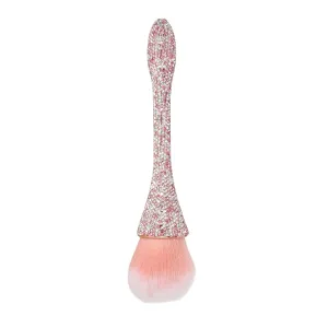 Nail Dust Powder Brush, Prevent Deformation, Nail Art Dust Brush, Comfortable Handle for Loose Powder (Pinkish)
