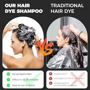 Natural Black Hair Dye Shampoo Instant &amp; Easy 3-in-1 Hair Color Solution&nbsp;