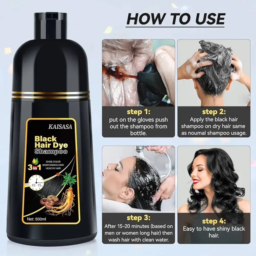 Natural Black Hair Dye Shampoo Instant &amp; Easy 3-in-1 Hair Color Solution&nbsp;