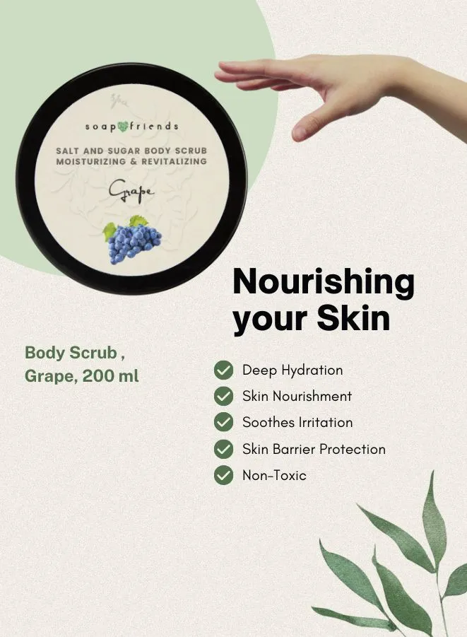 Natural Grape Body Scrub by Soap&Friends, 200ml – Exfoliating & Nourishing Scrub for Smooth, Radiant Skin