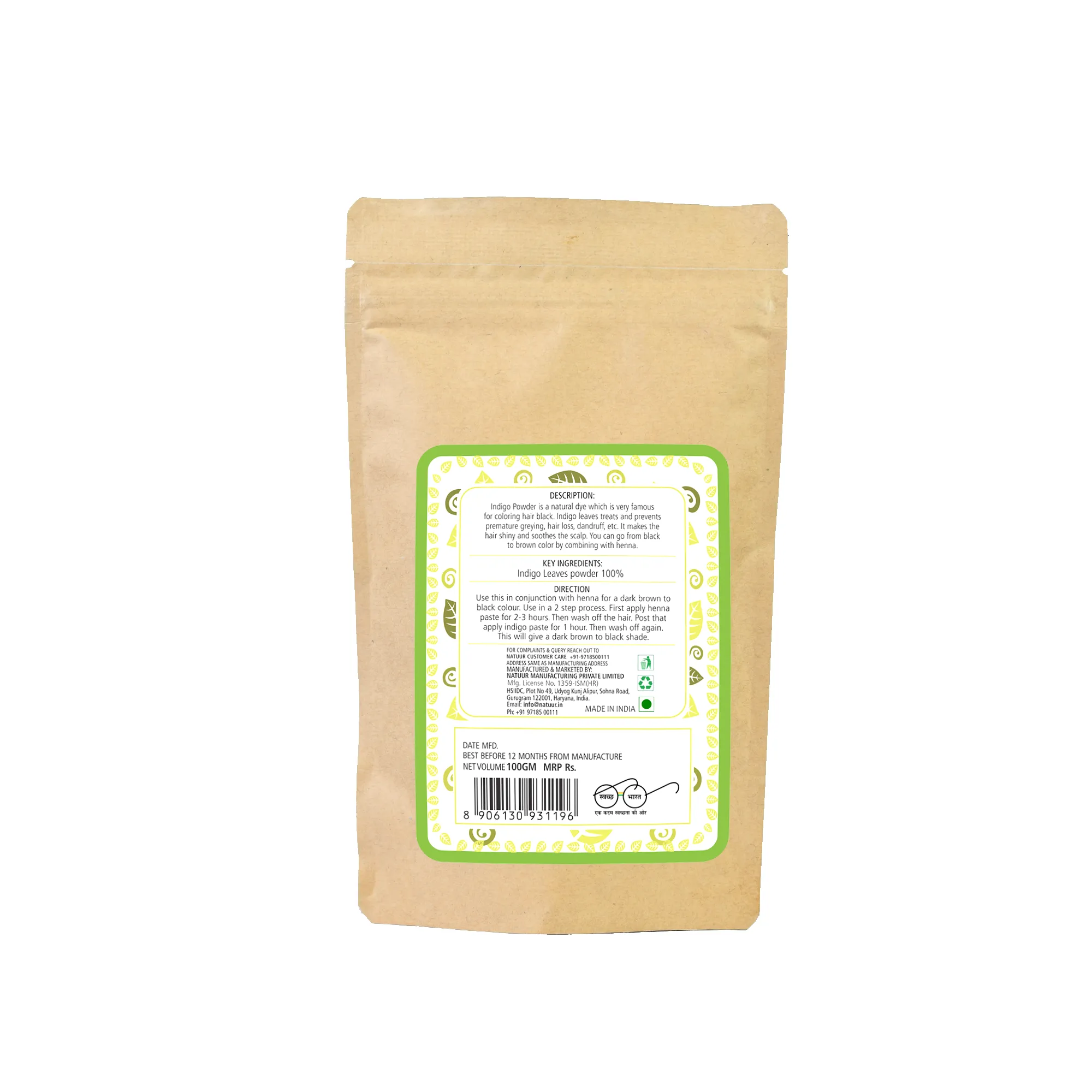 NATUUR - Indigo Powder Natural Hair Dye pack of 2  - 100gms